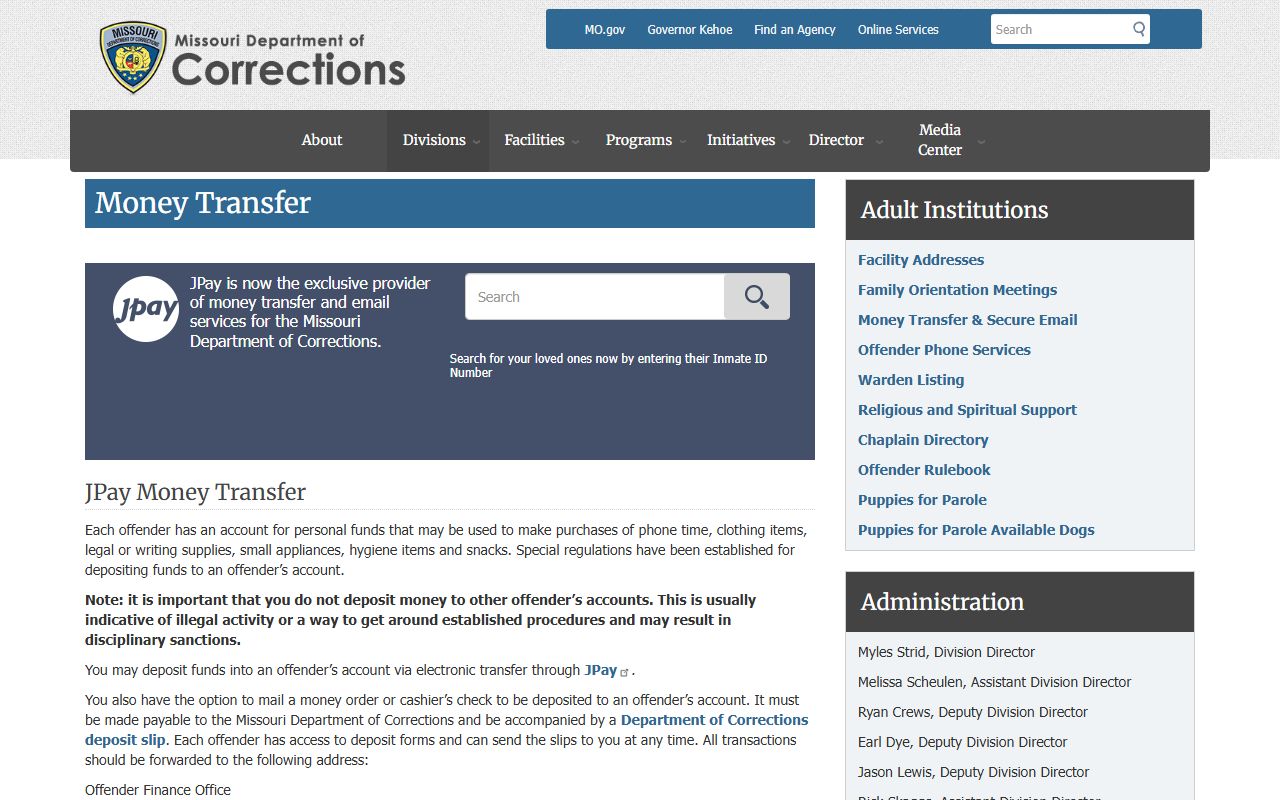 Southeast Correctional Center DOC money transfer information
