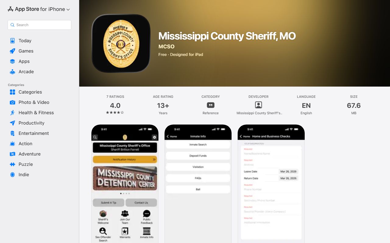Mississippi County Sheriff MO app for jail roster mugshot checks
